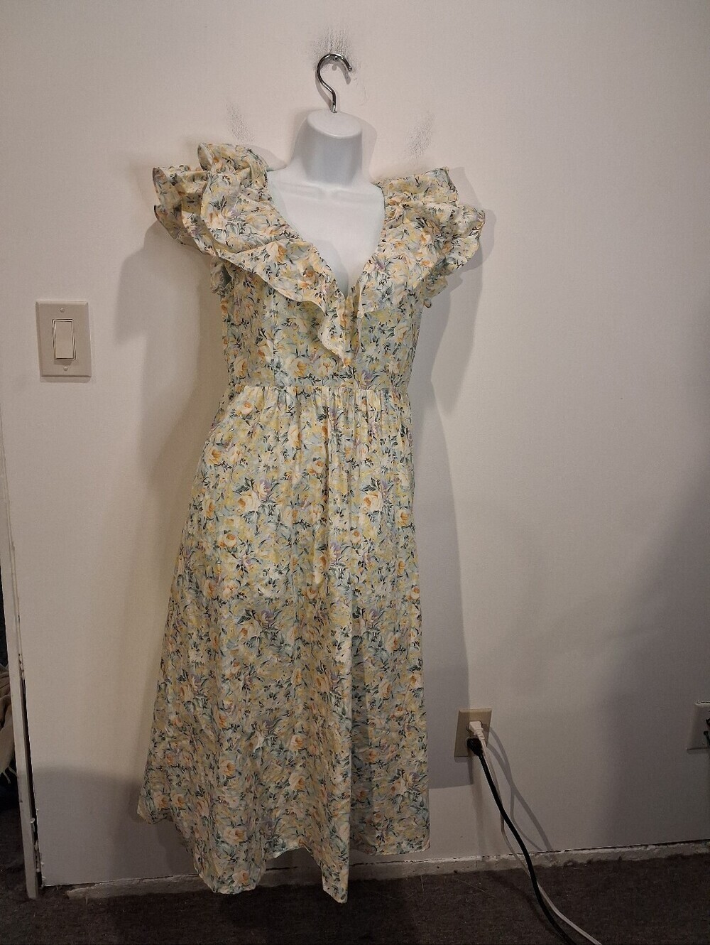 Opt Size M Cotton Cottagecore Midi Floral Dress Pockets